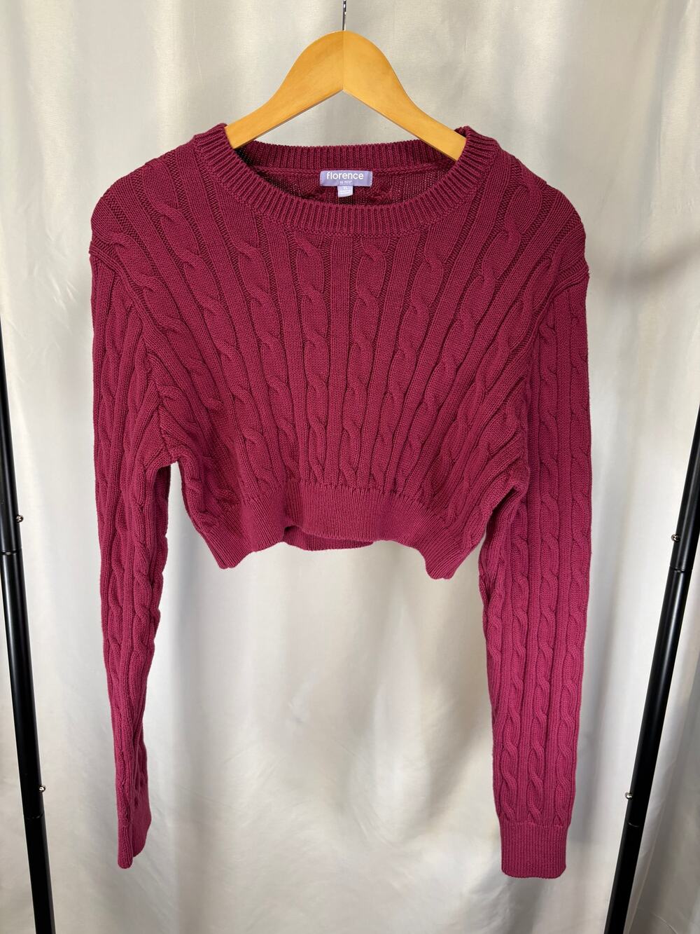 Florence by Mills Women’s XL Burgundy Cable Knit Cropped Sweater Cotton Blend